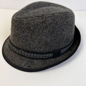 Old Country Road Herringbone Gray Fedora Brim Hat Hipster Business Gentleman